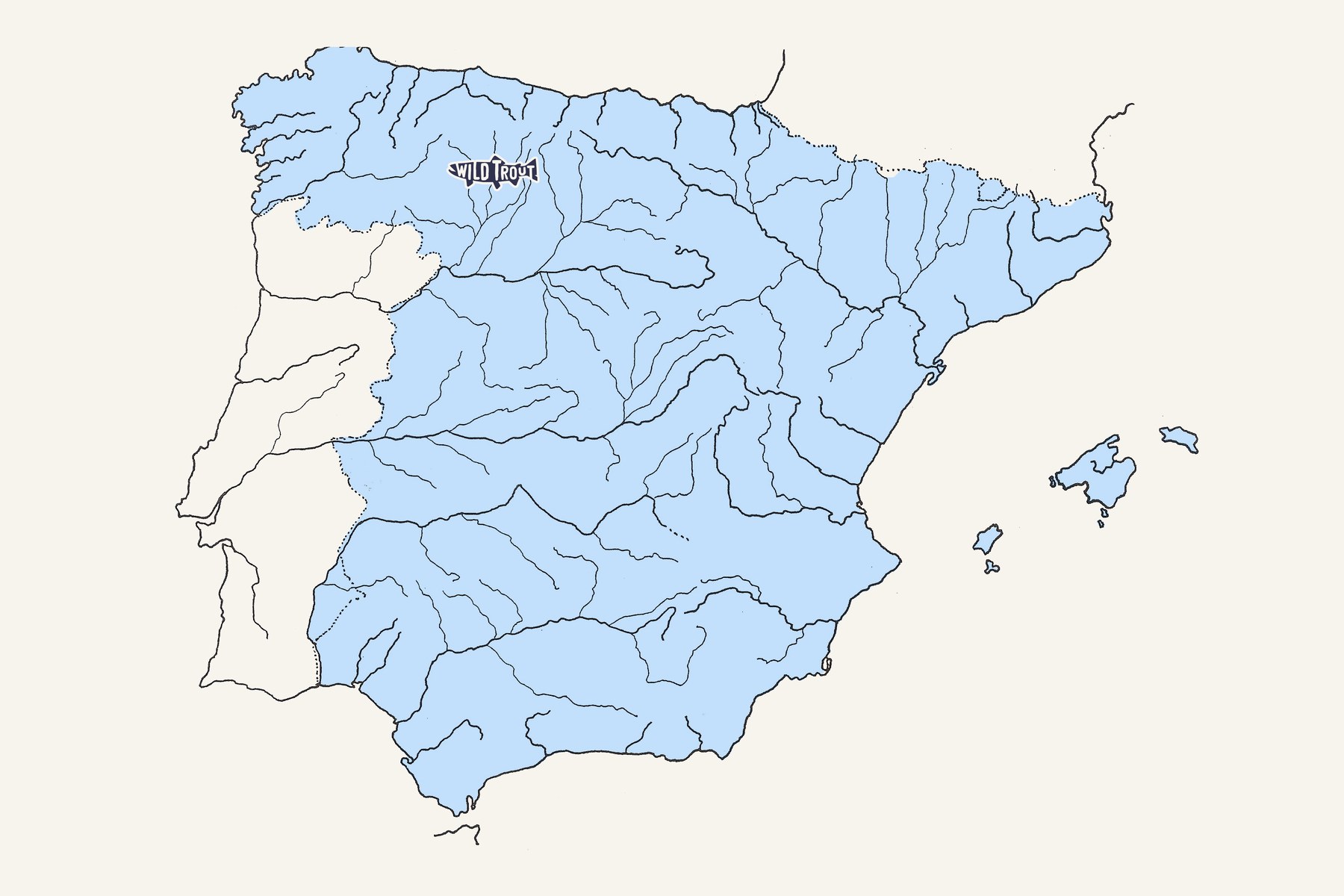 The river network of Spain, with the province of León marked in the northwest